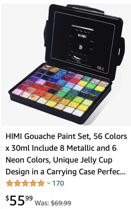 HIMI Gouache Paint Set, 24 Colors x 30ml (1oz) with 3 Paint